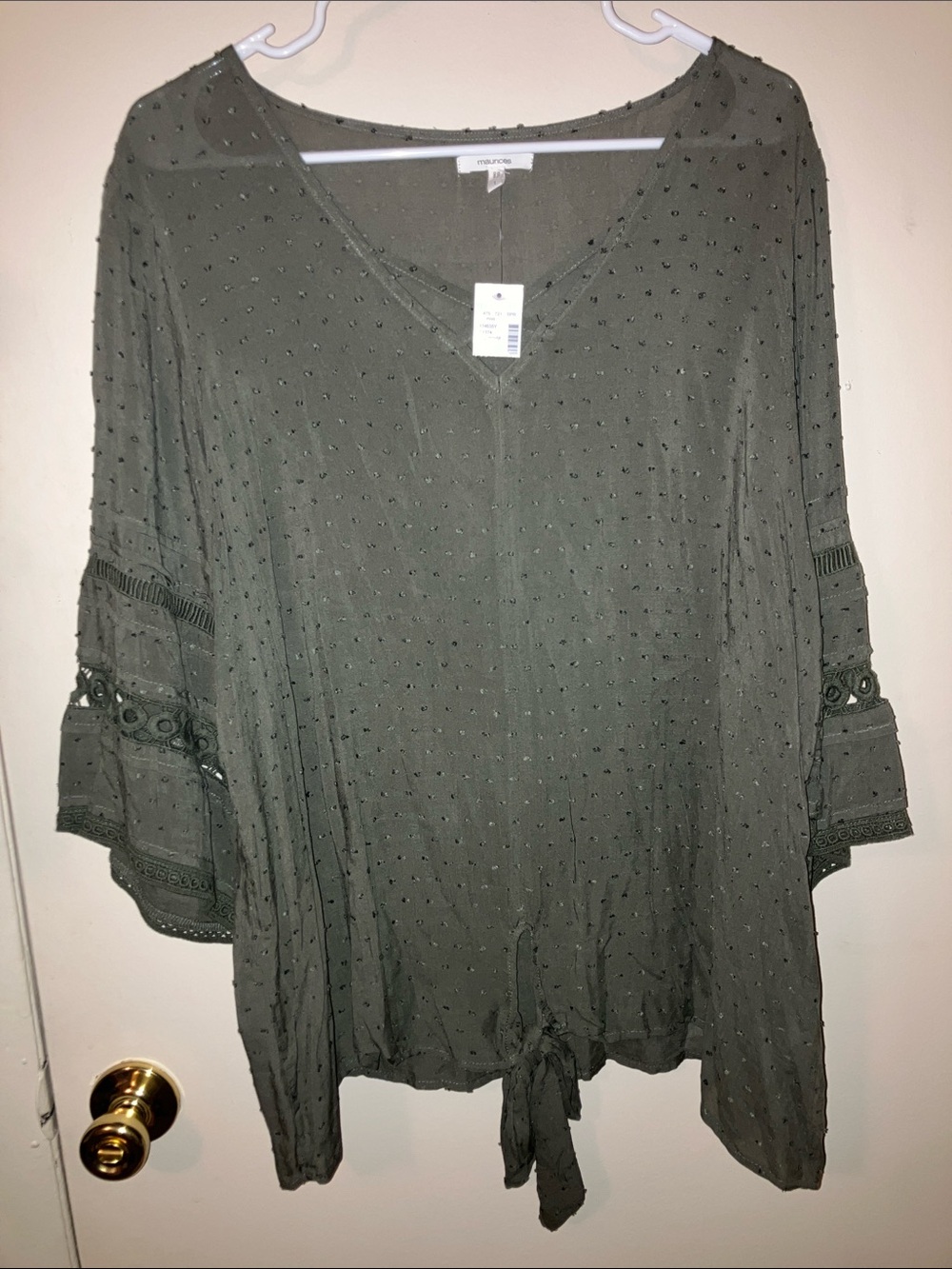 Maurices Olive Green Textured V-Neck Tie-Hem Tunic Size 1